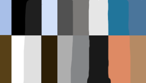 Palette de couleurs échantillonnée du thème du présent site. La rangée d'en bas est inversée.